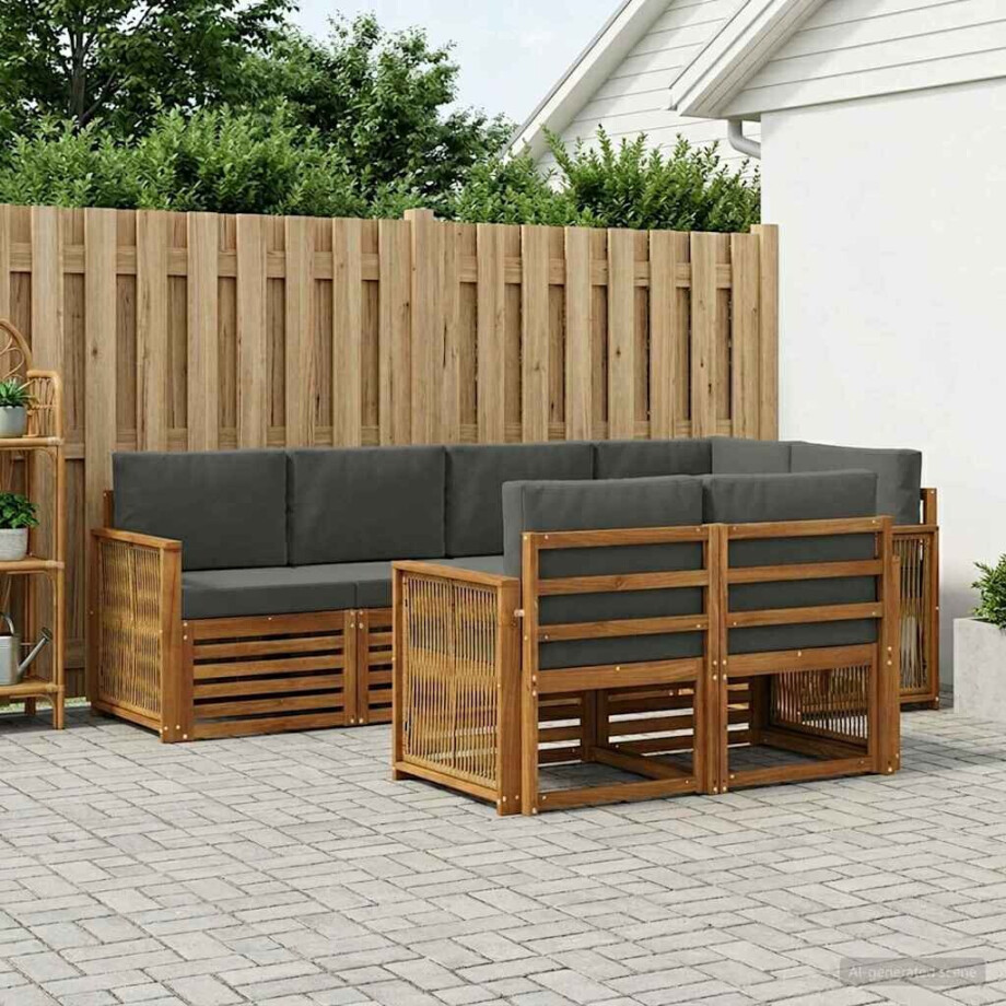 vidaXL Hoekbank Set met kussen 6 pcs Natuurlijk en Antraciet afbeelding 1