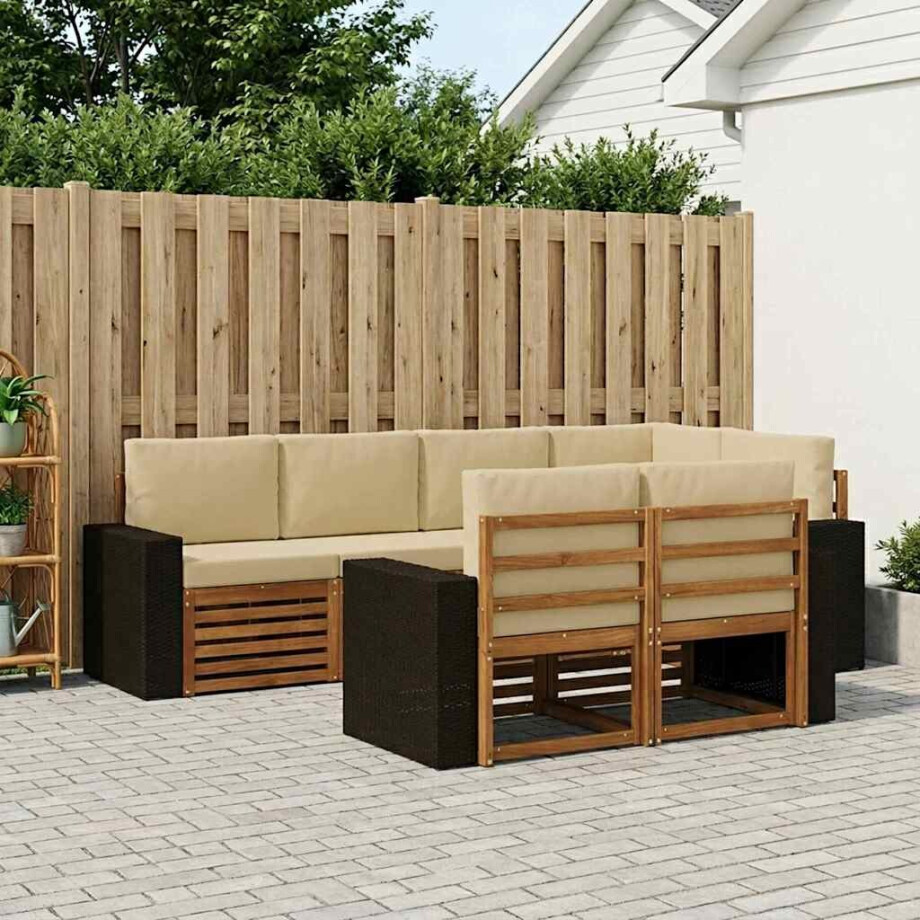 vidaXL Hoekbank Set met kussen 7 pcs Natuurlijk en Beige vidaXL Hoekbank Set met kussen 7 pcs Natuurlijk en Beige afbeelding 1