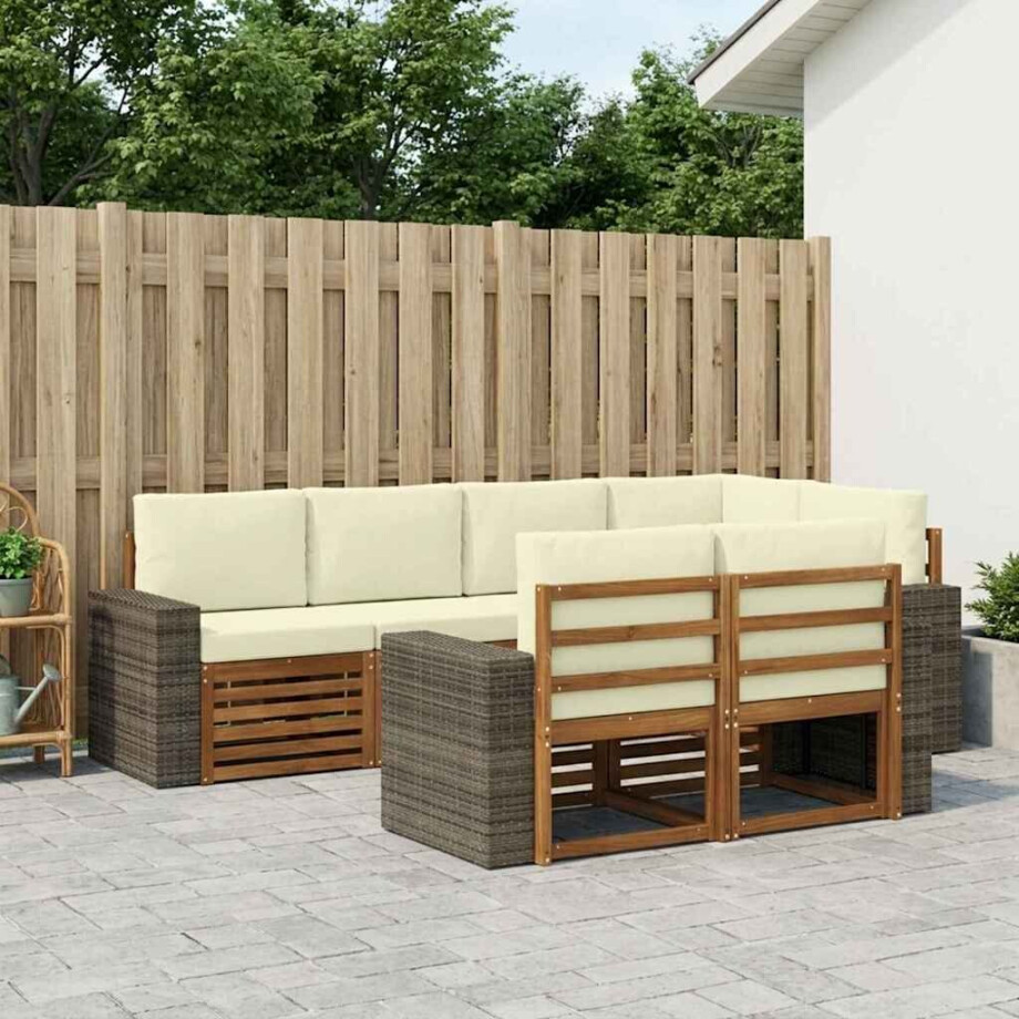 vidaXL Hoekbank Set met kussen 7 pcs Natuurlijk en Crème vidaXL Hoekbank Set met kussen 7 pcs Natuurlijk en Crème afbeelding 1