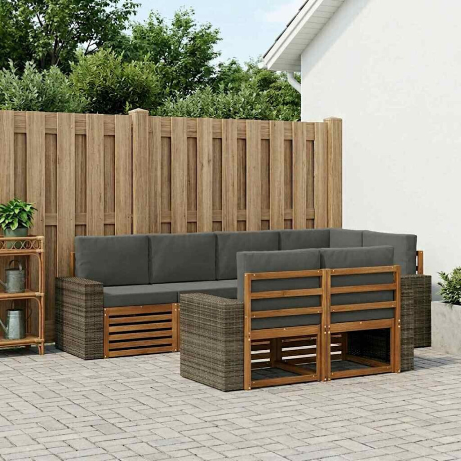vidaXL Hoekbank Set met kussen 7 pcs Natuurlijk en Antraciet afbeelding 1