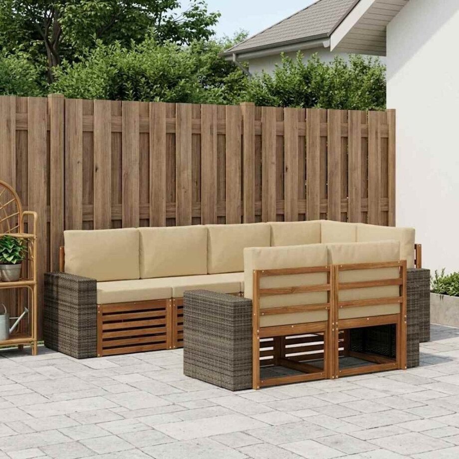 vidaXL Hoekbank Set met kussen 7 pcs Natuurlijk en Beige vidaXL Hoekbank Set met kussen 7 pcs Natuurlijk en Beige afbeelding 1