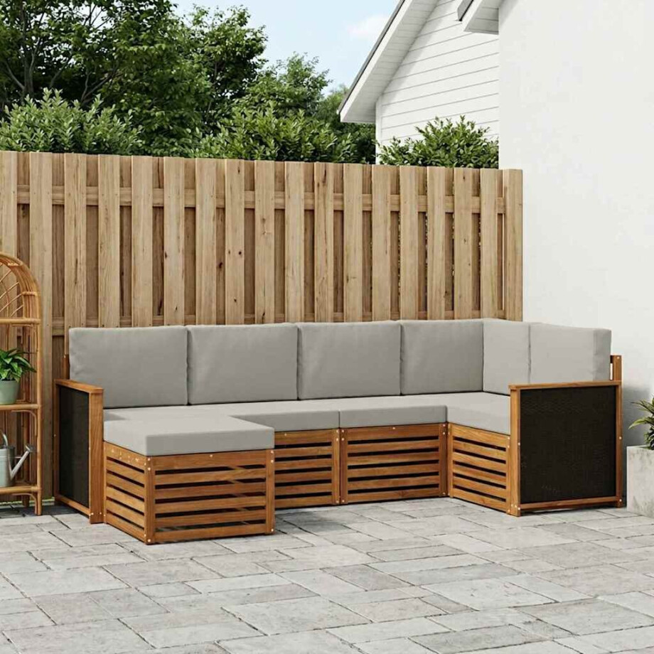 vidaXL Hoekbank Set met kussen 5 pcs Naturel en lichtgrijs vidaXL Hoekbank Set met kussen 5 pcs Naturel en lichtgrijs afbeelding 1
