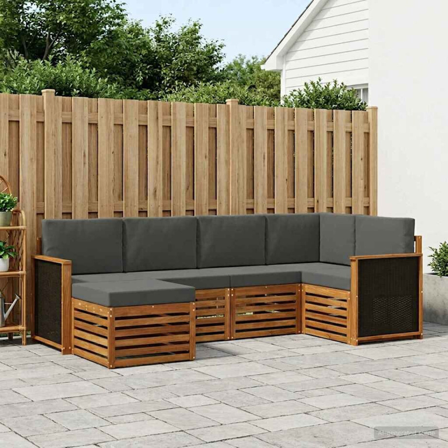 vidaXL Hoekbank Set met kussen 5 pcs Natuurlijk en Antraciet vidaXL Hoekbank Set met kussen 5 pcs Natuurlijk en Antraciet afbeelding 1