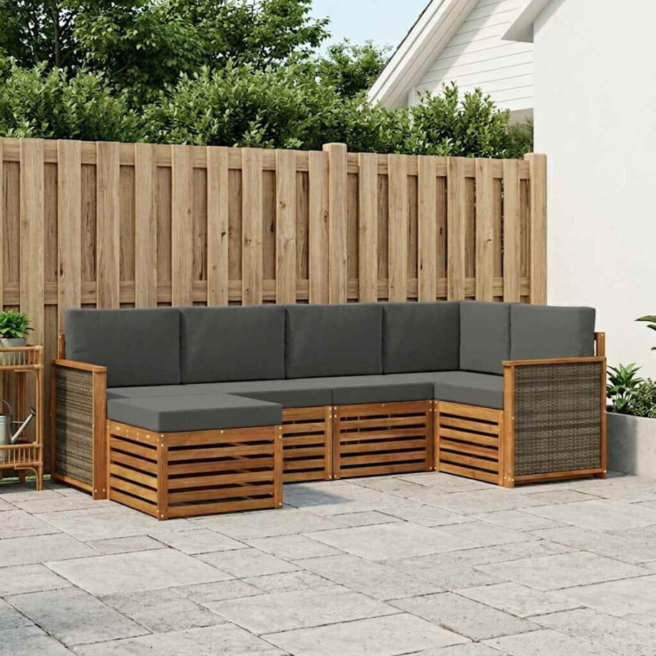 vidaXL Hoekbank Set met kussen 5 pcs Natuurlijk en Antraciet afbeelding 1