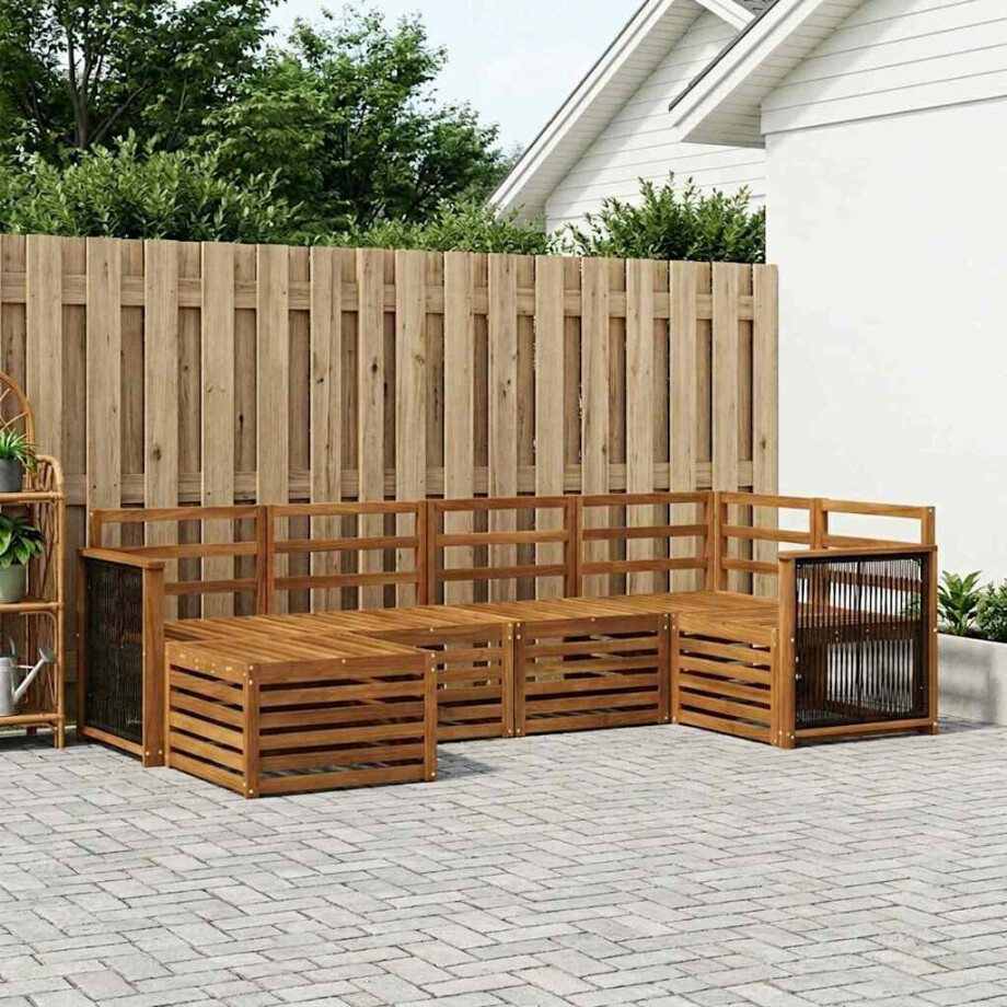 vidaXL Hoekbank Set 5 pcs Naturel Massief Acaciahout vidaXL Hoekbank Set 5 pcs Naturel Massief Acaciahout afbeelding 1