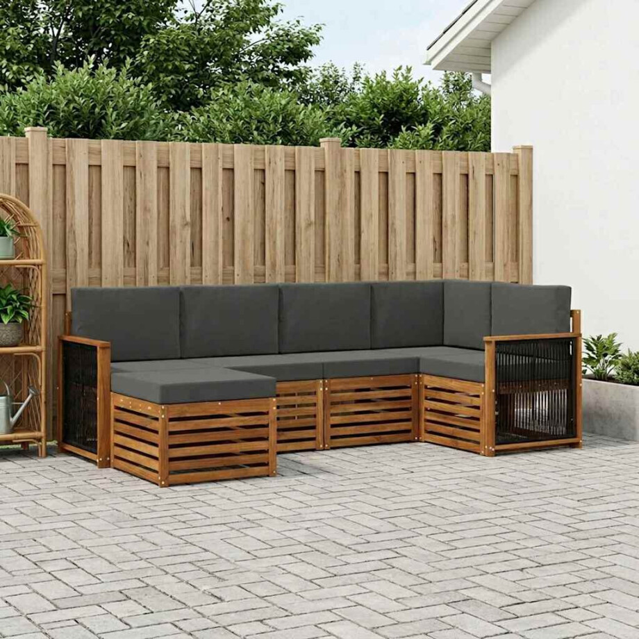 vidaXL Hoekbank Set met kussen 5 pcs Natuurlijk en Antraciet afbeelding 1