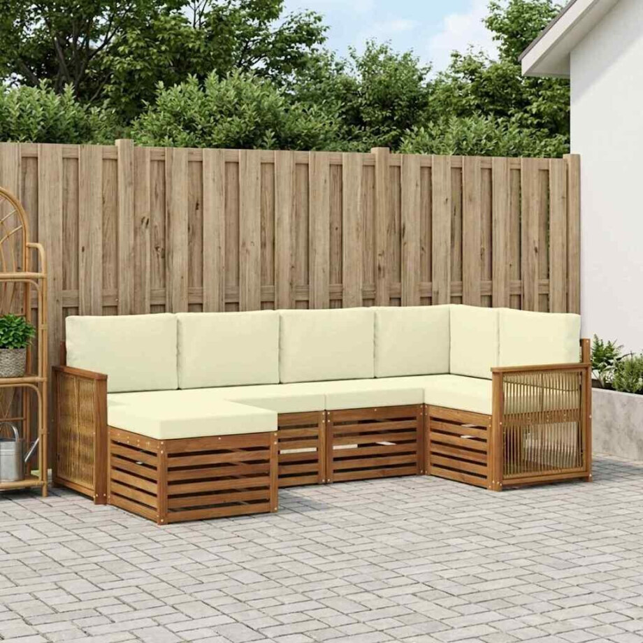 vidaXL Hoekbank Set met kussen 5 pcs Natuurlijk en Crème vidaXL Hoekbank Set met kussen 5 pcs Natuurlijk en Crème afbeelding 1