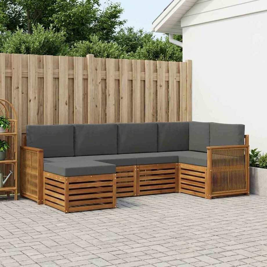vidaXL Hoekbank Set met kussen 5 pcs Natuurlijk en Antraciet afbeelding 1
