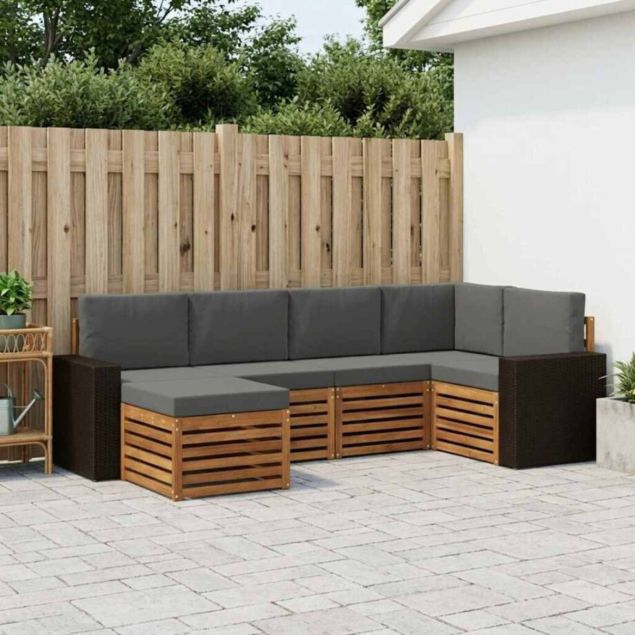 vidaXL Hoekbank Set met kussen 6 pcs Natuurlijk en Antraciet afbeelding 1