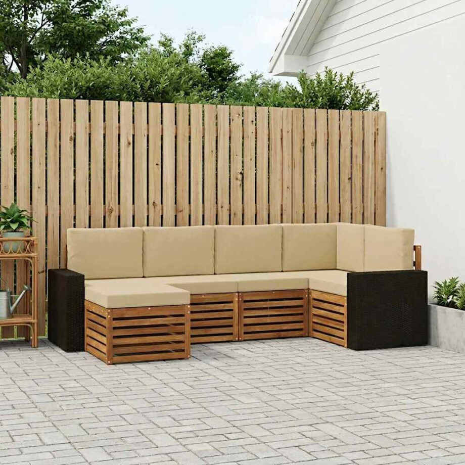 vidaXL Hoekbank Set met kussen 6 pcs Natuurlijk en Beige vidaXL Hoekbank Set met kussen 6 pcs Natuurlijk en Beige afbeelding 1
