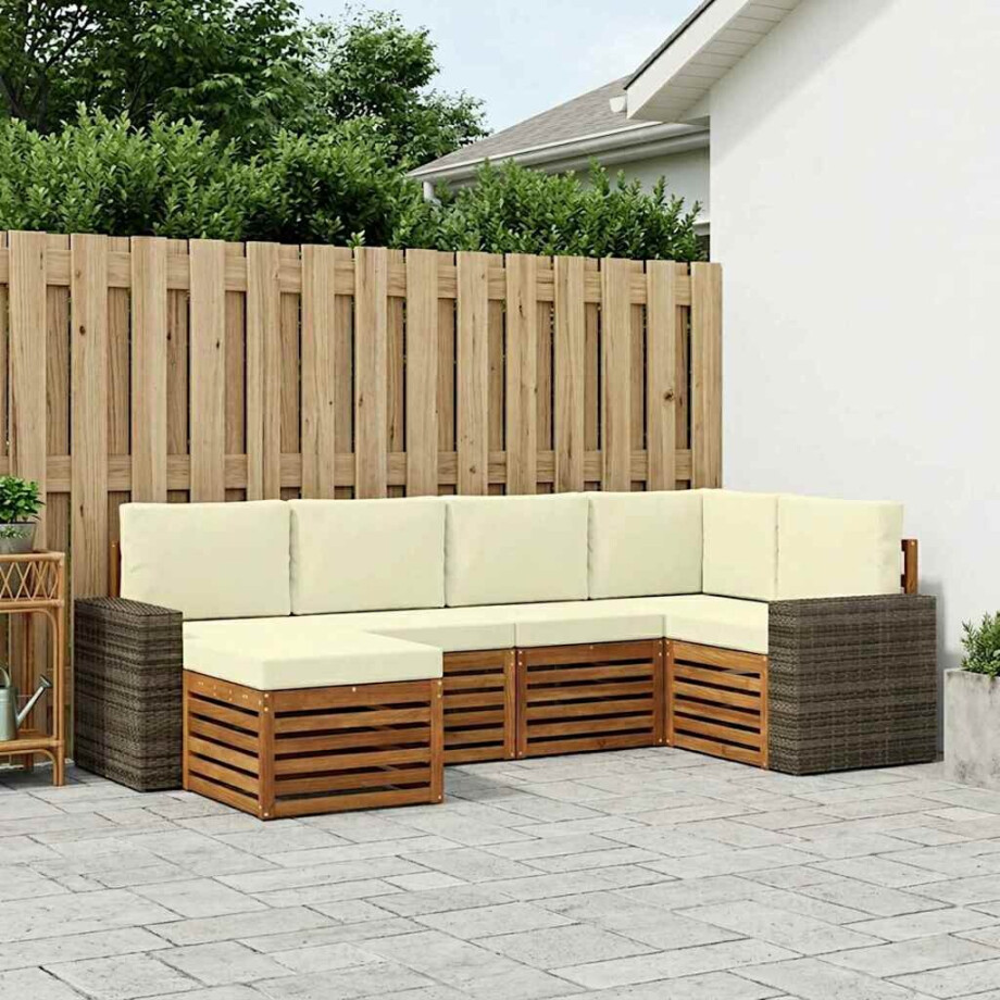vidaXL Hoekbank Set met kussen 6 pcs Natuurlijk en Crème afbeelding 1