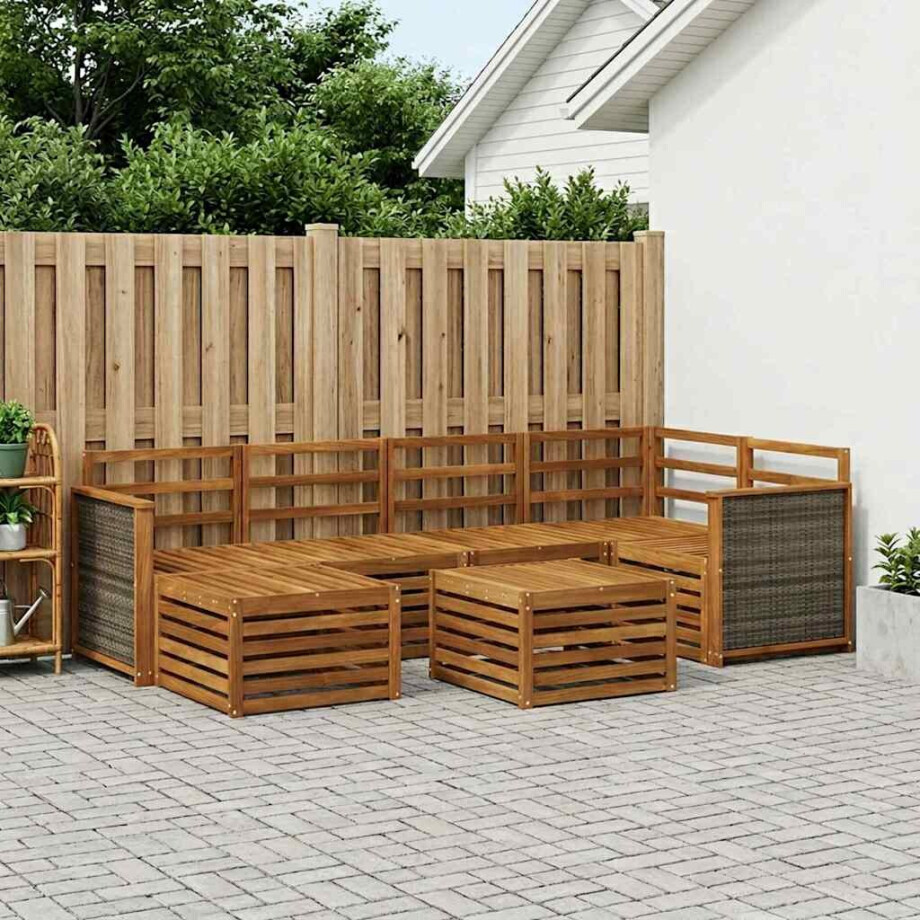 vidaXL Hoekbank Set 6 pcs Naturel Massief Acaciahout vidaXL Hoekbank Set 6 pcs Naturel Massief Acaciahout afbeelding 1