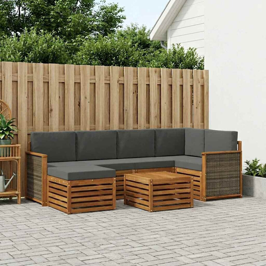 vidaXL Hoekbank Set met kussen 6 pcs Natuurlijk en Antraciet afbeelding 1