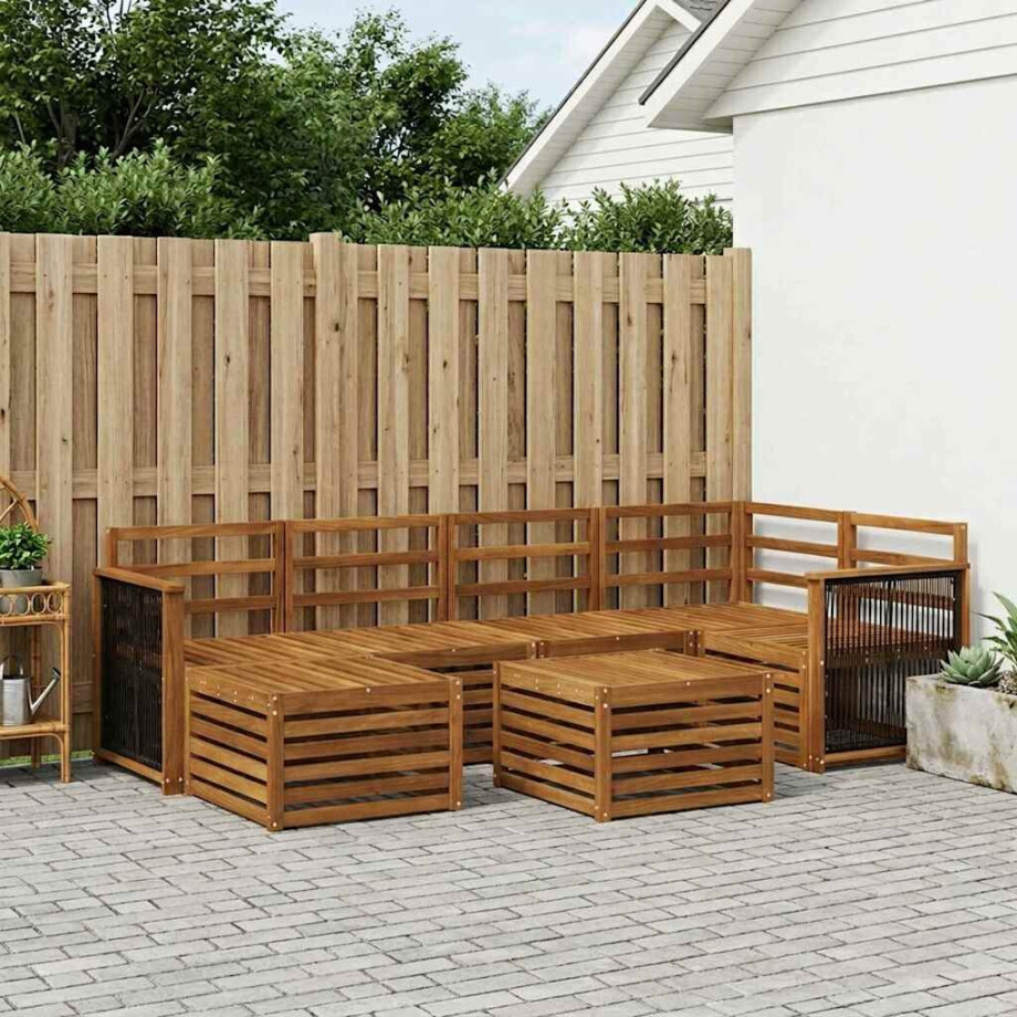 vidaXL Hoekbank Set 6 pcs Naturel Massief Acaciahout afbeelding 1