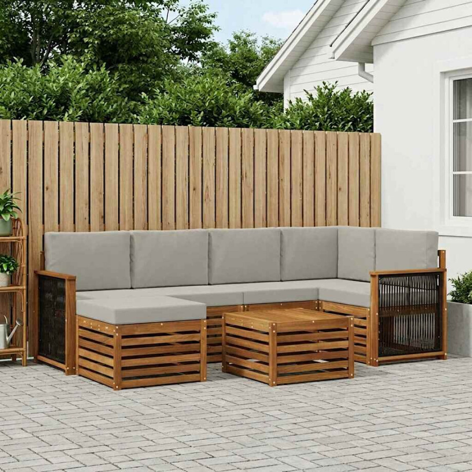 vidaXL Hoekbank Set met kussen 6 pcs Naturel en lichtgrijs afbeelding 1