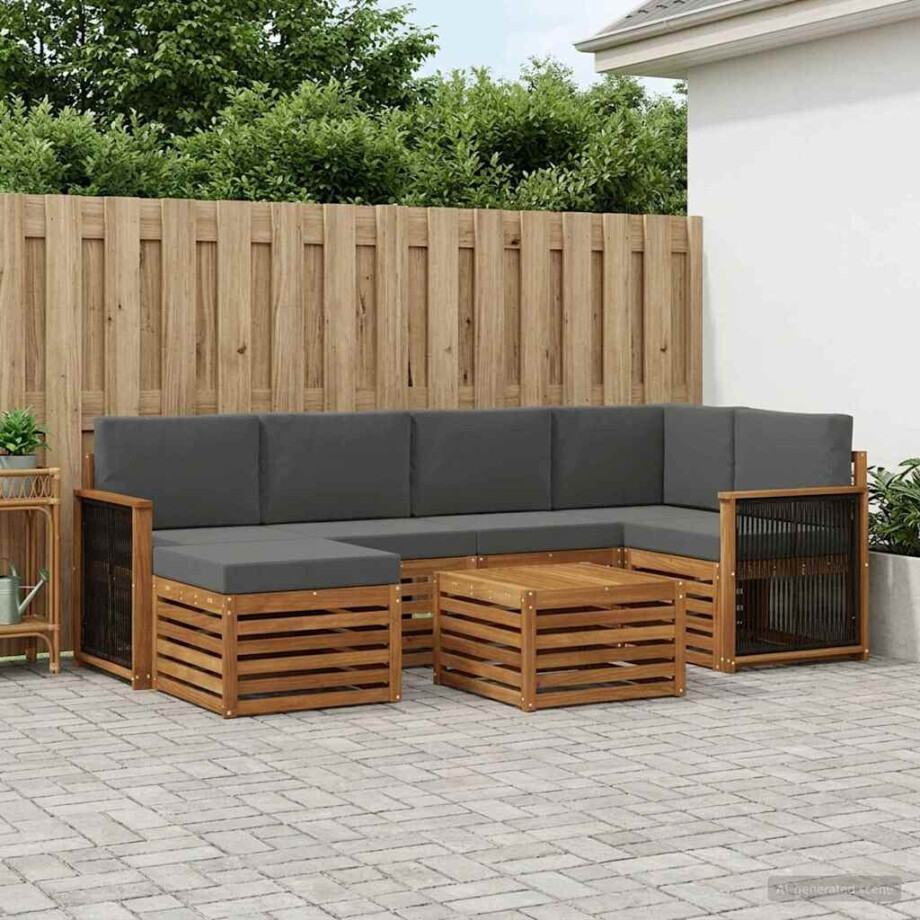 vidaXL Hoekbank Set met kussen 6 pcs Natuurlijk en Antraciet afbeelding 1