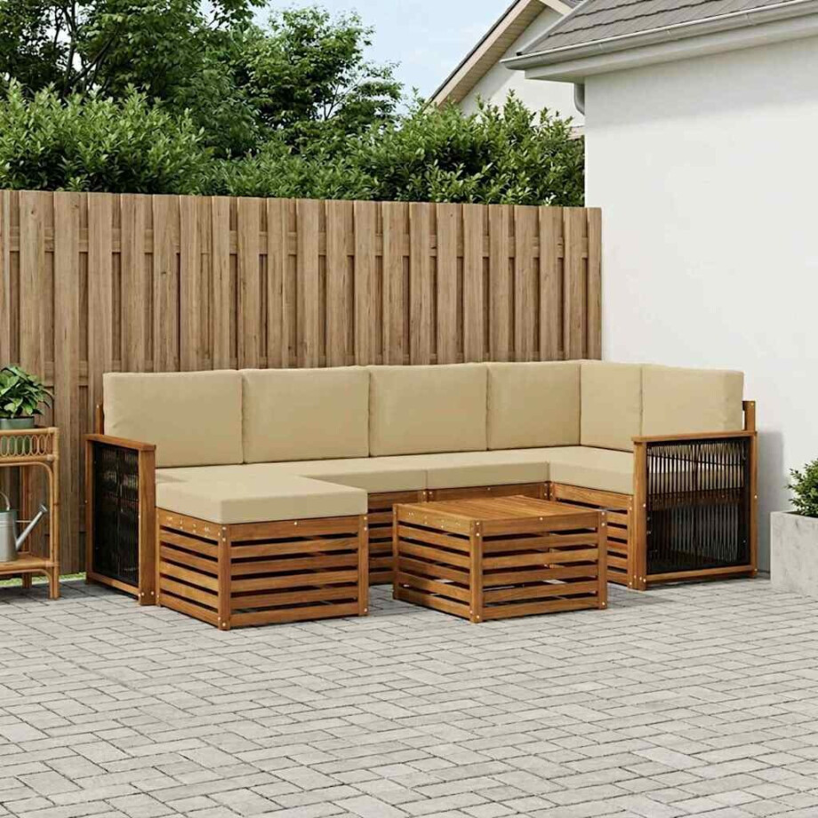 vidaXL Hoekbank Set 6 pcs Naturel Massief Acaciahout en Polyester afbeelding 1