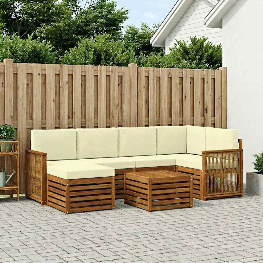 vidaXL Hoekbank Set met kussen 6 pcs Natuurlijk en Crème afbeelding 1