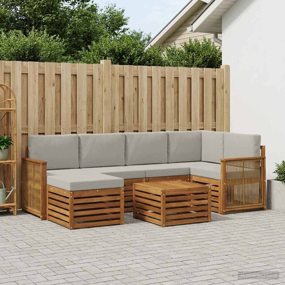 vidaXL Hoekbank Set met kussen 6 pcs Naturel en lichtgrijs afbeelding 1