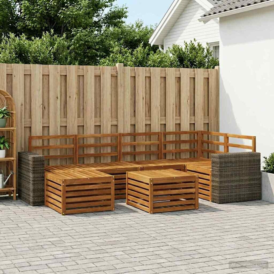 vidaXL Hoekbank Set 6 pcs Naturel Massief Acaciahout afbeelding 1