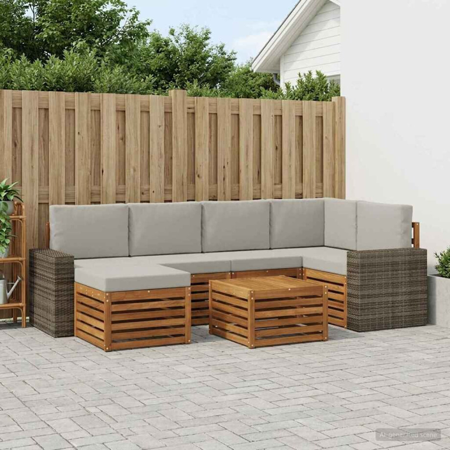 vidaXL Hoekbank Set met kussen 7 pcs Naturel en lichtgrijs afbeelding 1