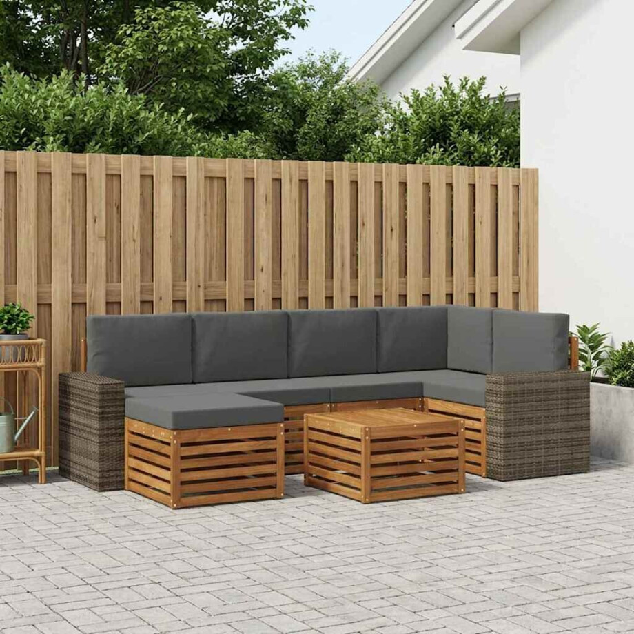 vidaXL Hoekbank Set 7 pcs Natuurlijk en Antraciet Massief Acaciahout afbeelding 1