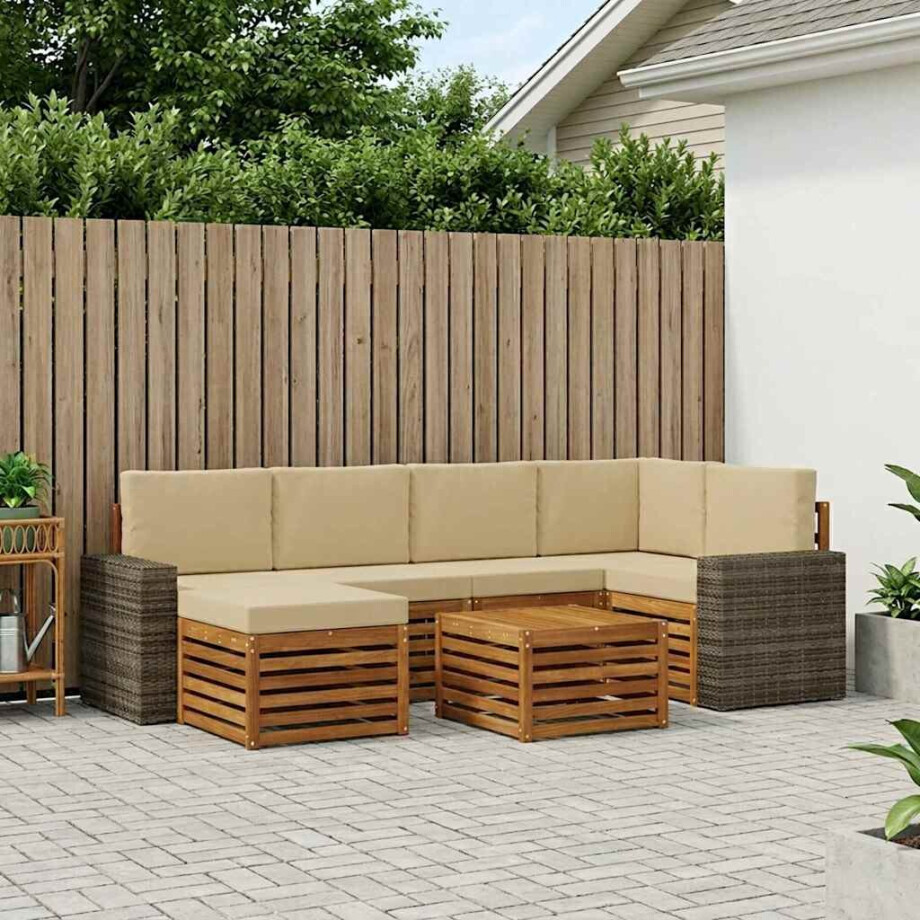 vidaXL Hoekbank Set met kussen 7 pcs Natuurlijk en Beige vidaXL Hoekbank Set met kussen 7 pcs Natuurlijk en Beige afbeelding 1