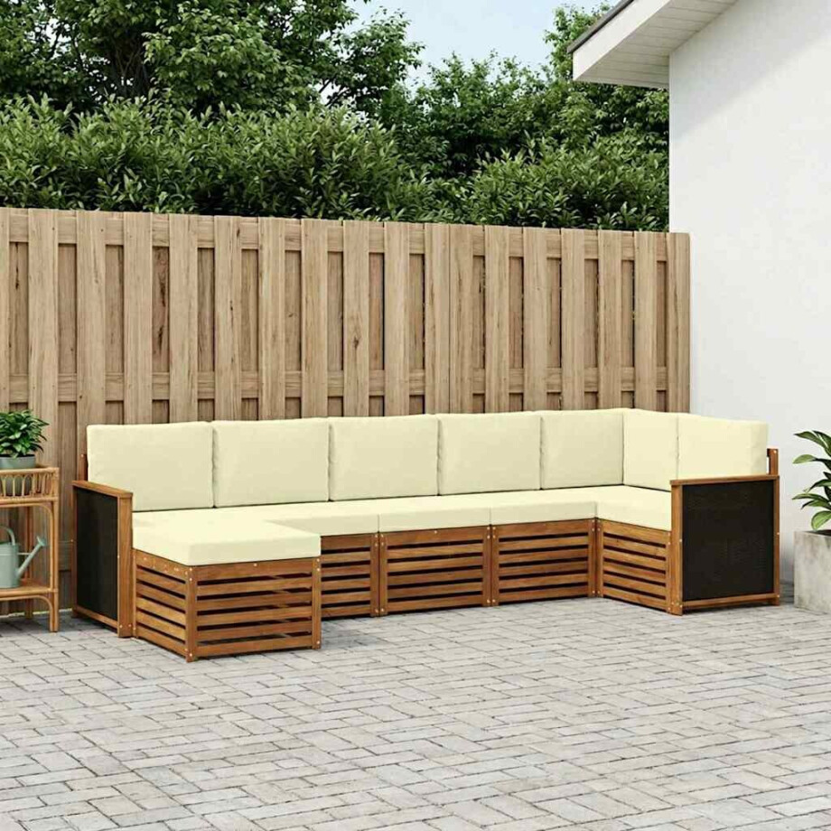 vidaXL Hoekbank Set met kussen 6 pcs Natuurlijk en Crème afbeelding 1