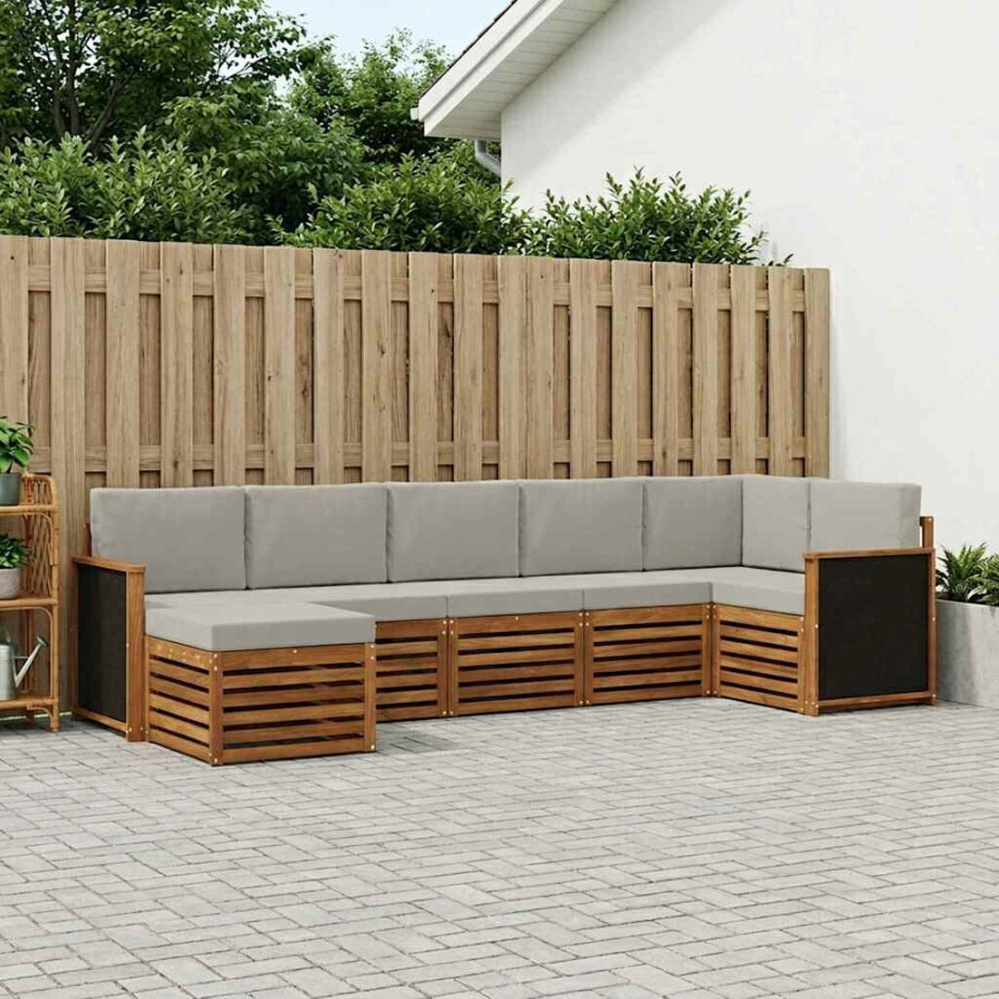 vidaXL Hoekbank Set met kussen 6 pcs Naturel en lichtgrijs afbeelding 1