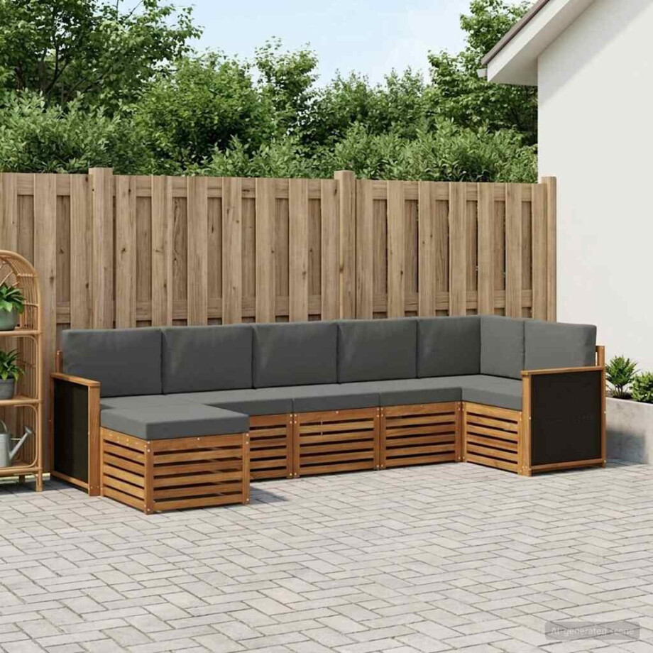 vidaXL Hoekbank Set met kussen 6 pcs Natuurlijk en Antraciet afbeelding 1