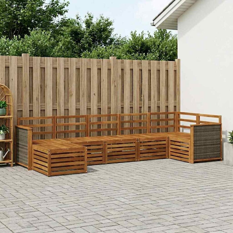 vidaXL Hoekbank Set 6 pcs Naturel Massief Acaciahout afbeelding 1