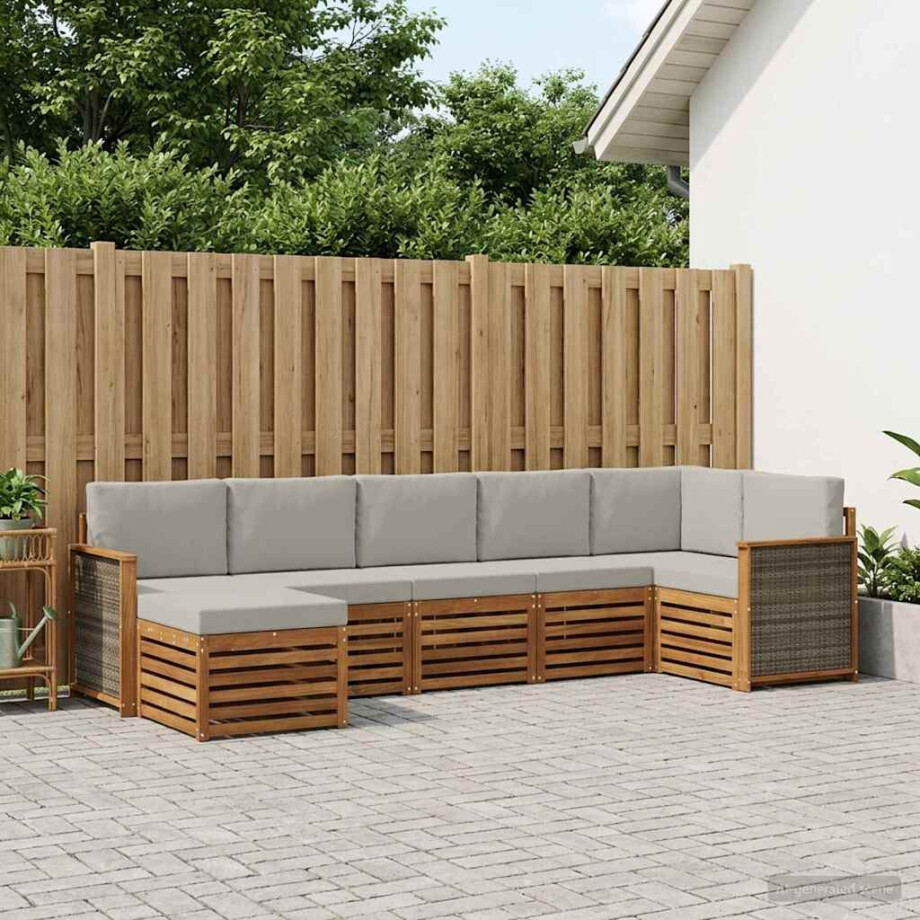 vidaXL Hoekbank Set met kussen 6 pcs Naturel en lichtgrijs afbeelding 1