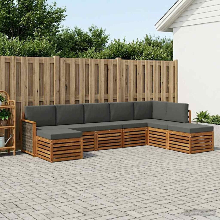 vidaXL Hoekbank Set met kussen 6 pcs Natuurlijk en Antraciet afbeelding 1