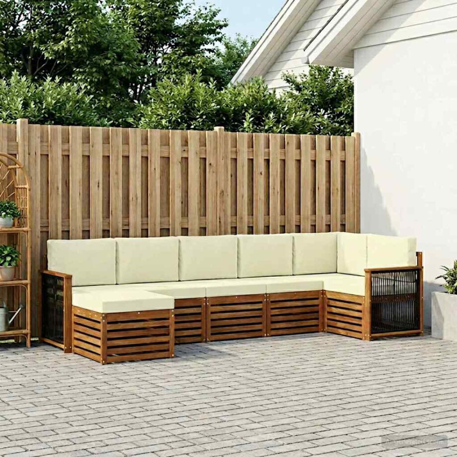 vidaXL Hoekbank Set met kussen 6 pcs Natuurlijk en Crème afbeelding 1