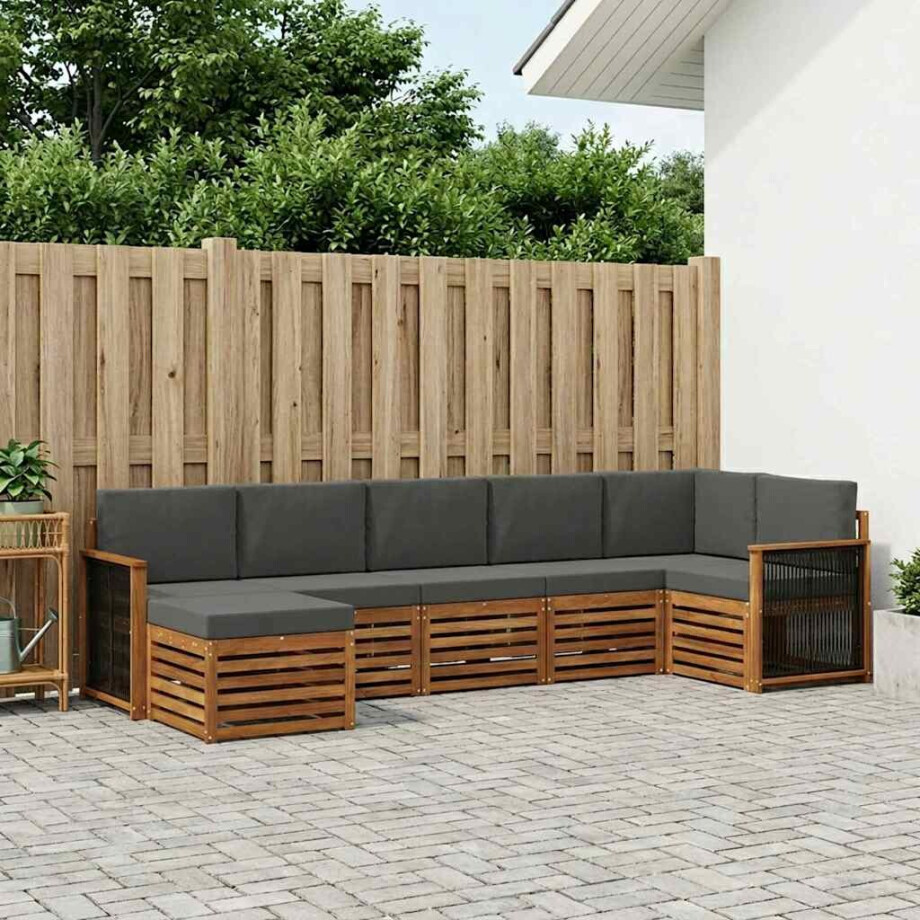 vidaXL Hoekbank Set met kussen 6 pcs Natuurlijk en Antraciet afbeelding 1