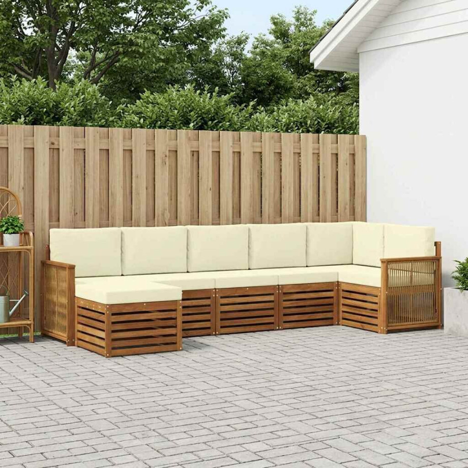 vidaXL Hoekbank Set met kussen 6 pcs Natuurlijk en Crème afbeelding 1