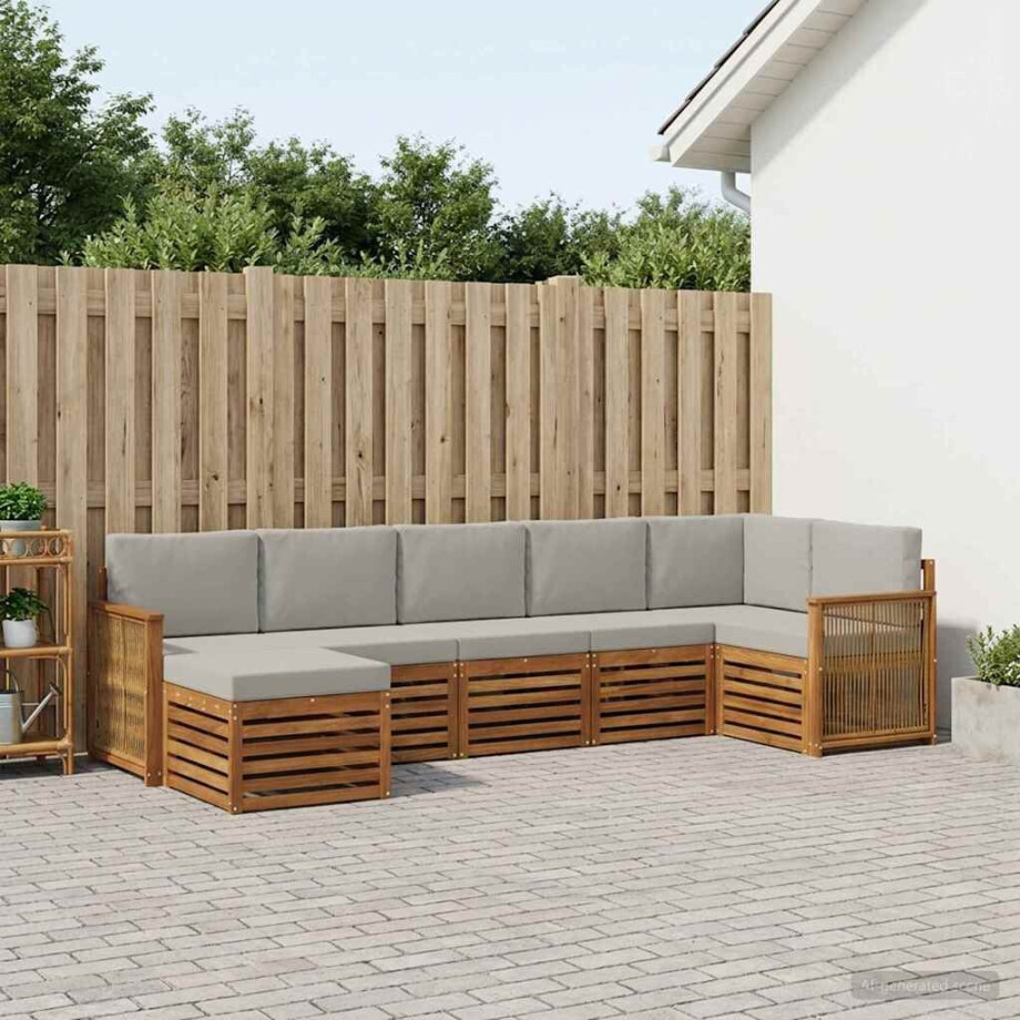 vidaXL Hoekbank Set met kussen 6 pcs Naturel en lichtgrijs afbeelding 1