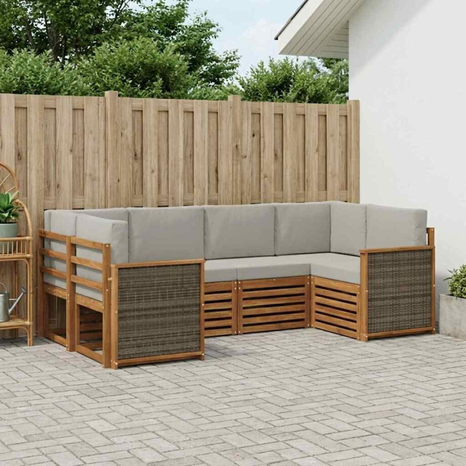 vidaXL Hoekbank Set met kussen 5 pcs Naturel en lichtgrijs afbeelding 1