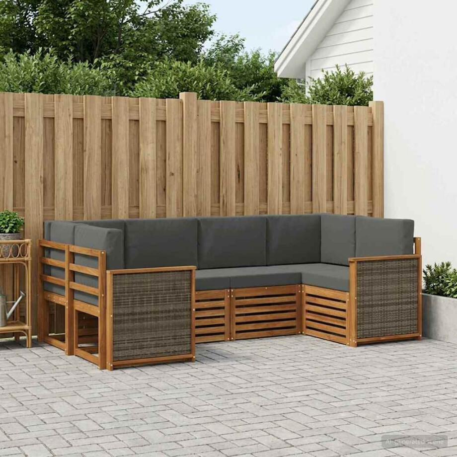 vidaXL Hoekbank Set met kussen 5 pcs Natuurlijk en Antraciet afbeelding 1