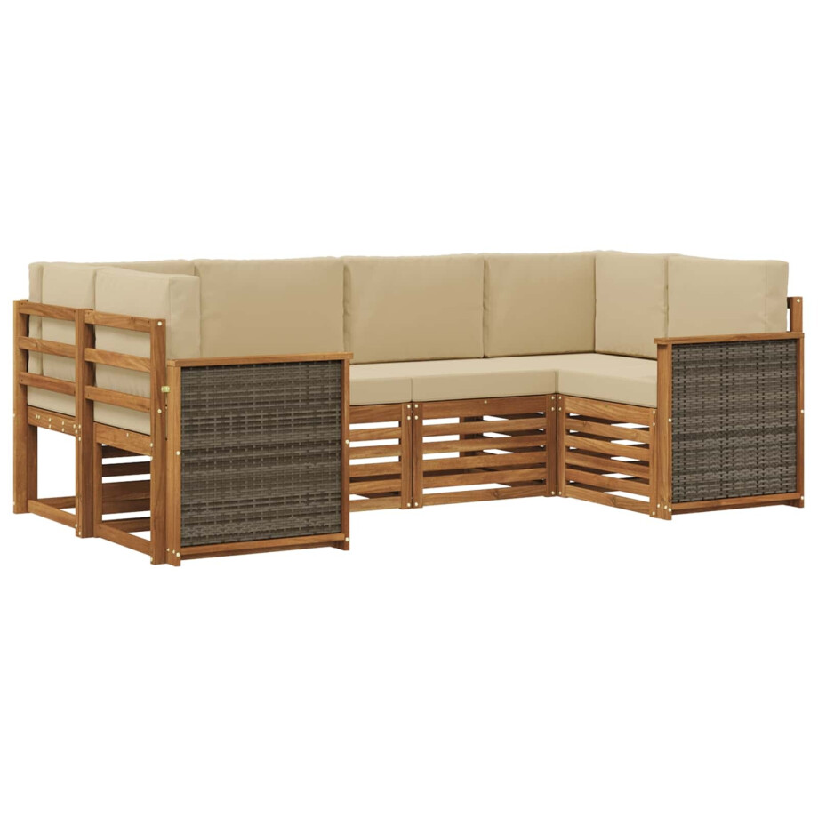 vidaXL Hoekbank Set 5 pcs Naturel Massief Acaciahout en Polyester vidaXL Hoekbank Set 5 pcs Naturel Massief Acaciahout en Polyester afbeelding 1