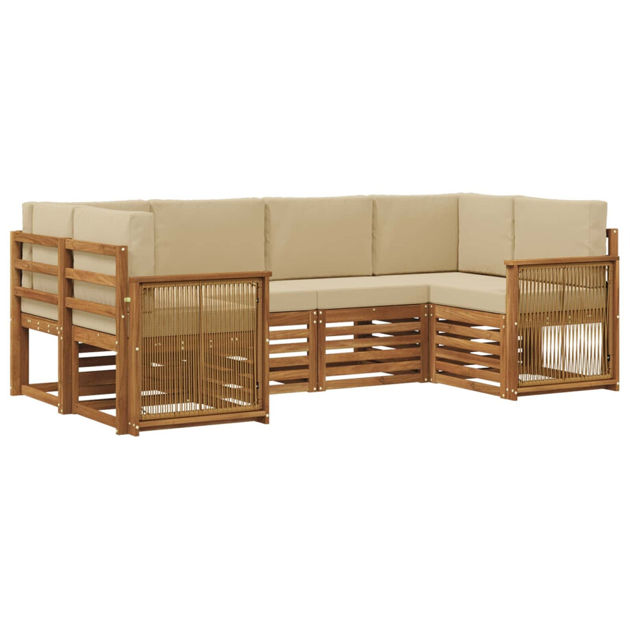 vidaXL Hoekbank Set 5 pcs Naturel Massief Acaciahout en Polyester vidaXL Hoekbank Set 5 pcs Naturel Massief Acaciahout en Polyester afbeelding 1