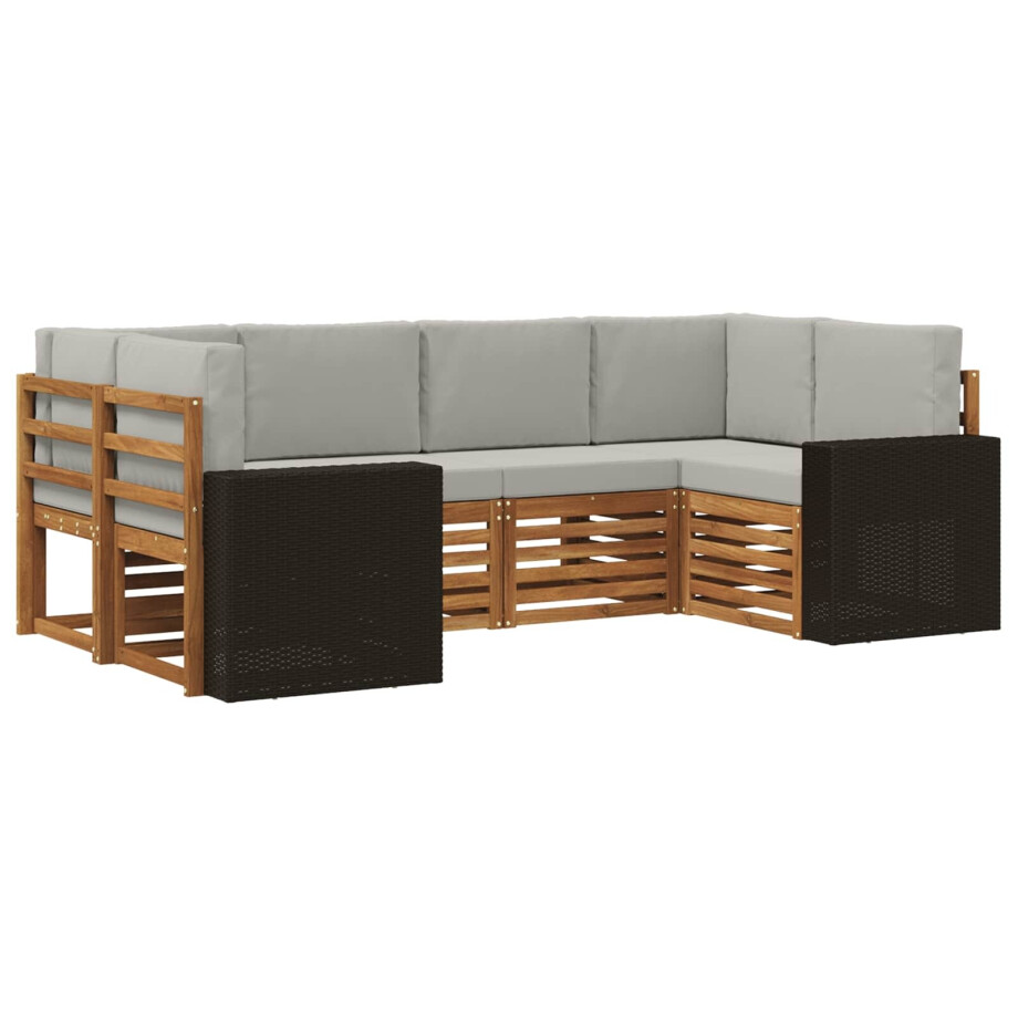 vidaXL Hoekbank Set met kussen 6 pcs Naturel en lichtgrijs Polyester vidaXL Hoekbank Set met kussen 6 pcs Naturel en lichtgrijs Polyester afbeelding 1