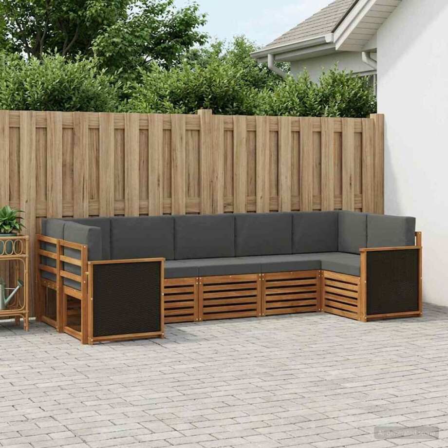 vidaXL Hoekbank Set met kussen 6 pcs Natuurlijk en Antraciet afbeelding 1