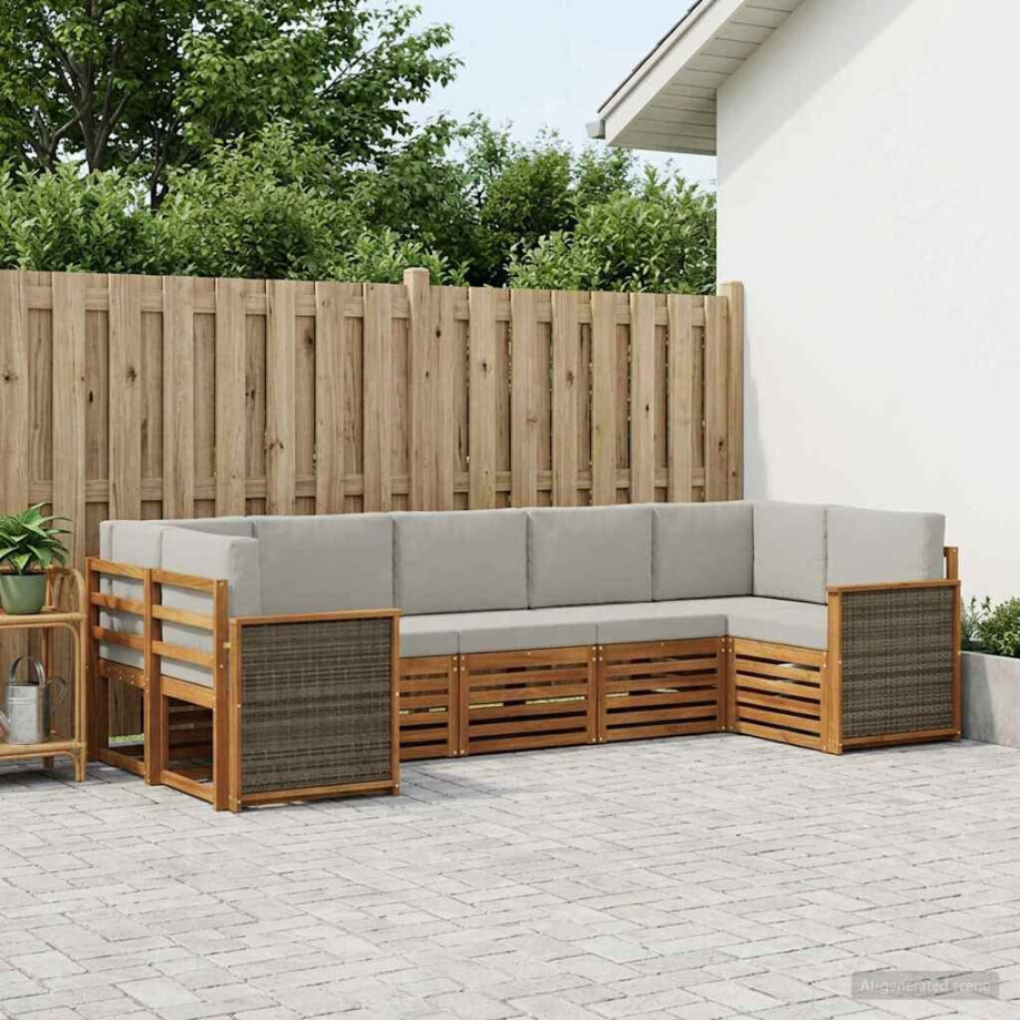 vidaXL Hoekbank Set met kussen 6 pcs Naturel en lichtgrijs afbeelding 1