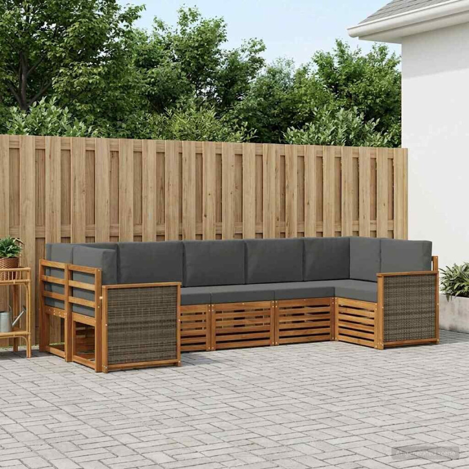 vidaXL Hoekbank Set met kussen 6 pcs Natuurlijk en Antraciet afbeelding 1