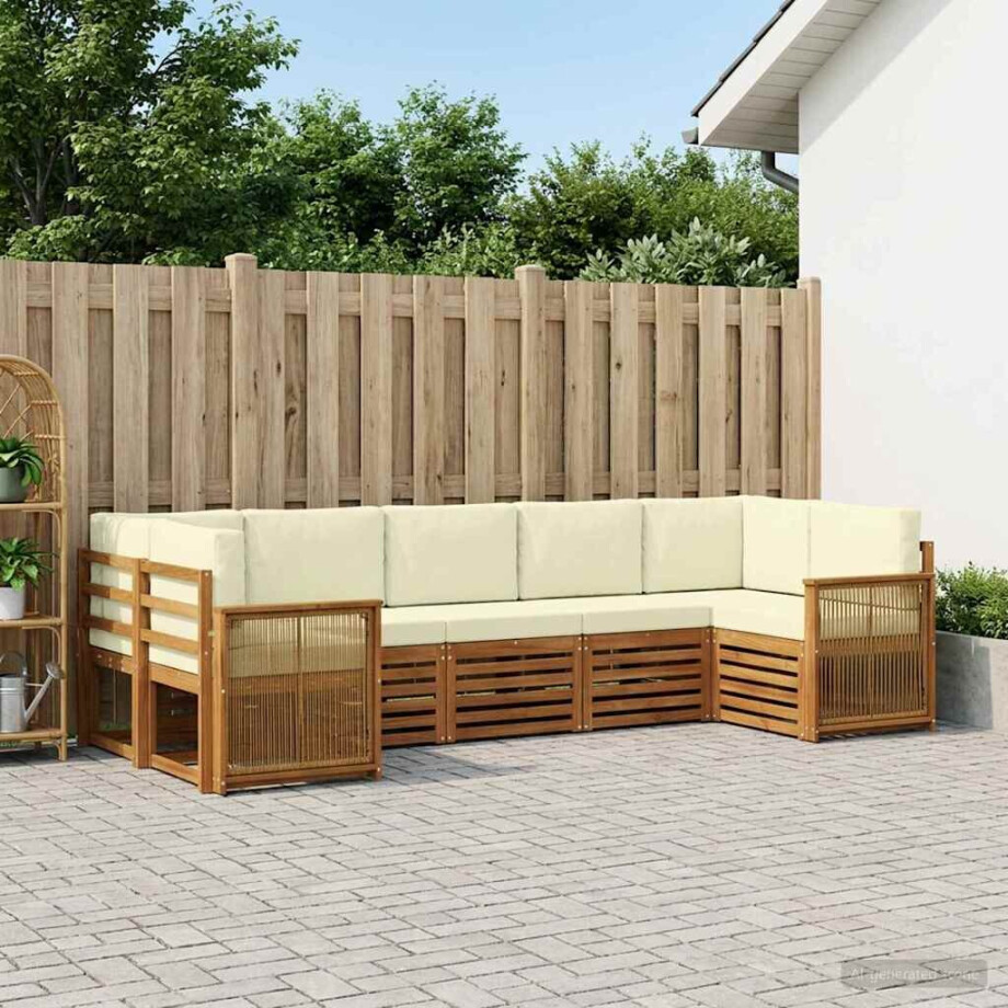 vidaXL Hoekbank Set met kussen 6 pcs Natuurlijk en Crème afbeelding 1