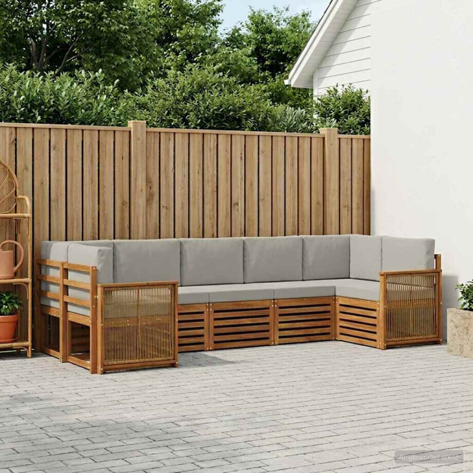 vidaXL Hoekbank Set met kussen 6 pcs Naturel en lichtgrijs afbeelding 1