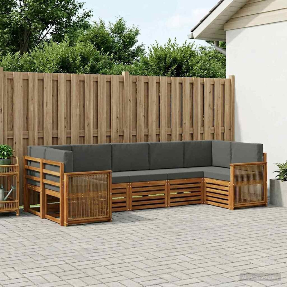 vidaXL Hoekbank Set met kussen 6 pcs Natuurlijk en Antraciet afbeelding 1
