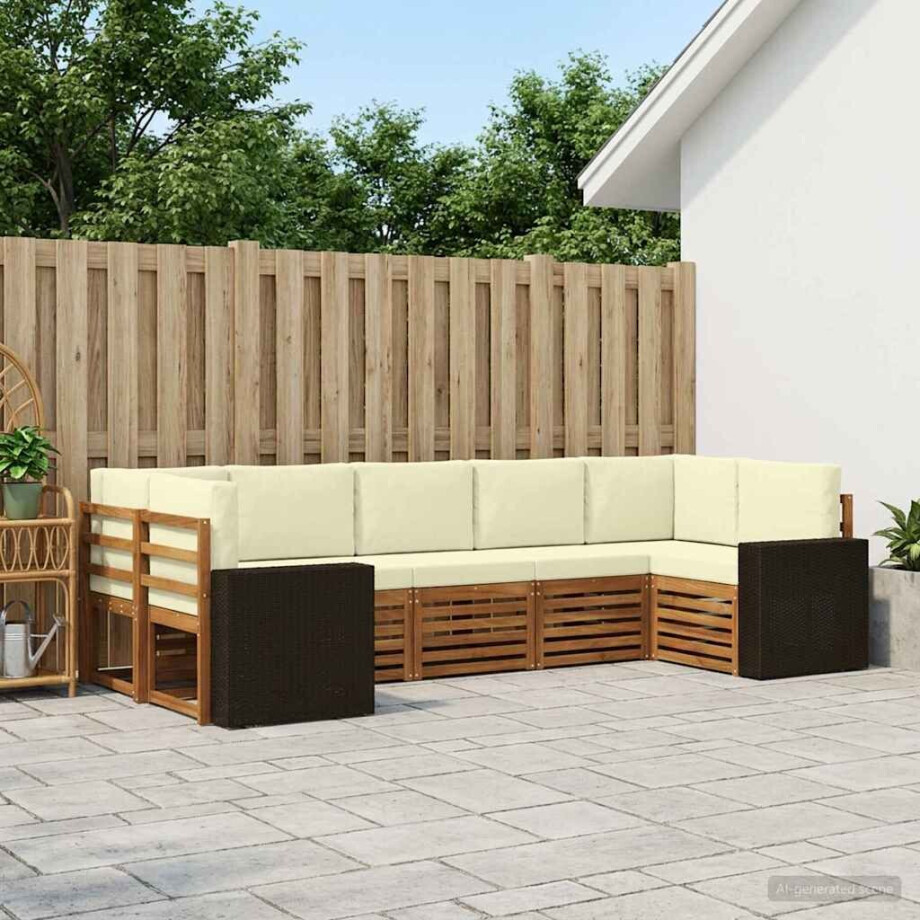 vidaXL Hoekbank Set met kussen 7 pcs Natuurlijk en Crème Polyester afbeelding 1