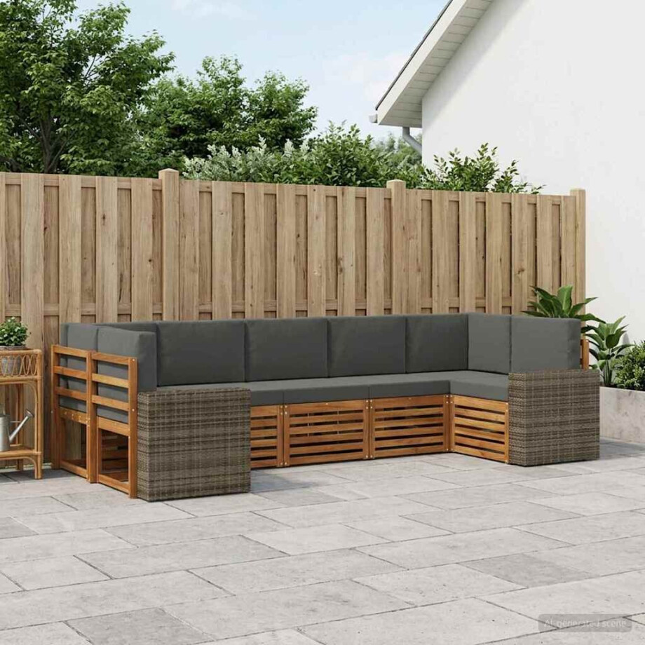 vidaXL Hoekbank Set met kussen 7 pcs Natuurlijk en Antraciet Polyester vidaXL Hoekbank Set met kussen 7 pcs Natuurlijk en Antraciet Polyester afbeelding 1